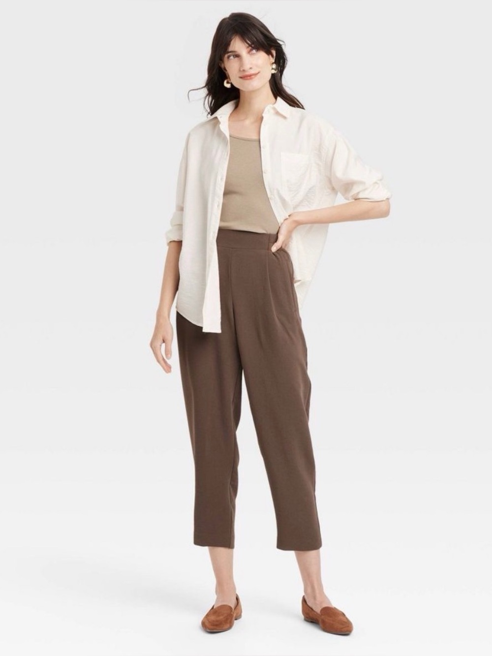Women's Signature Crepe Tapered Ankle Pull-On Pant - A New Day Size Large